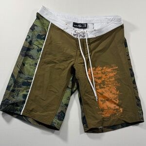 Oakley Men’s Swim Shorts Camo Orange Graphic Boardshorts Size 2 Beach Surf
